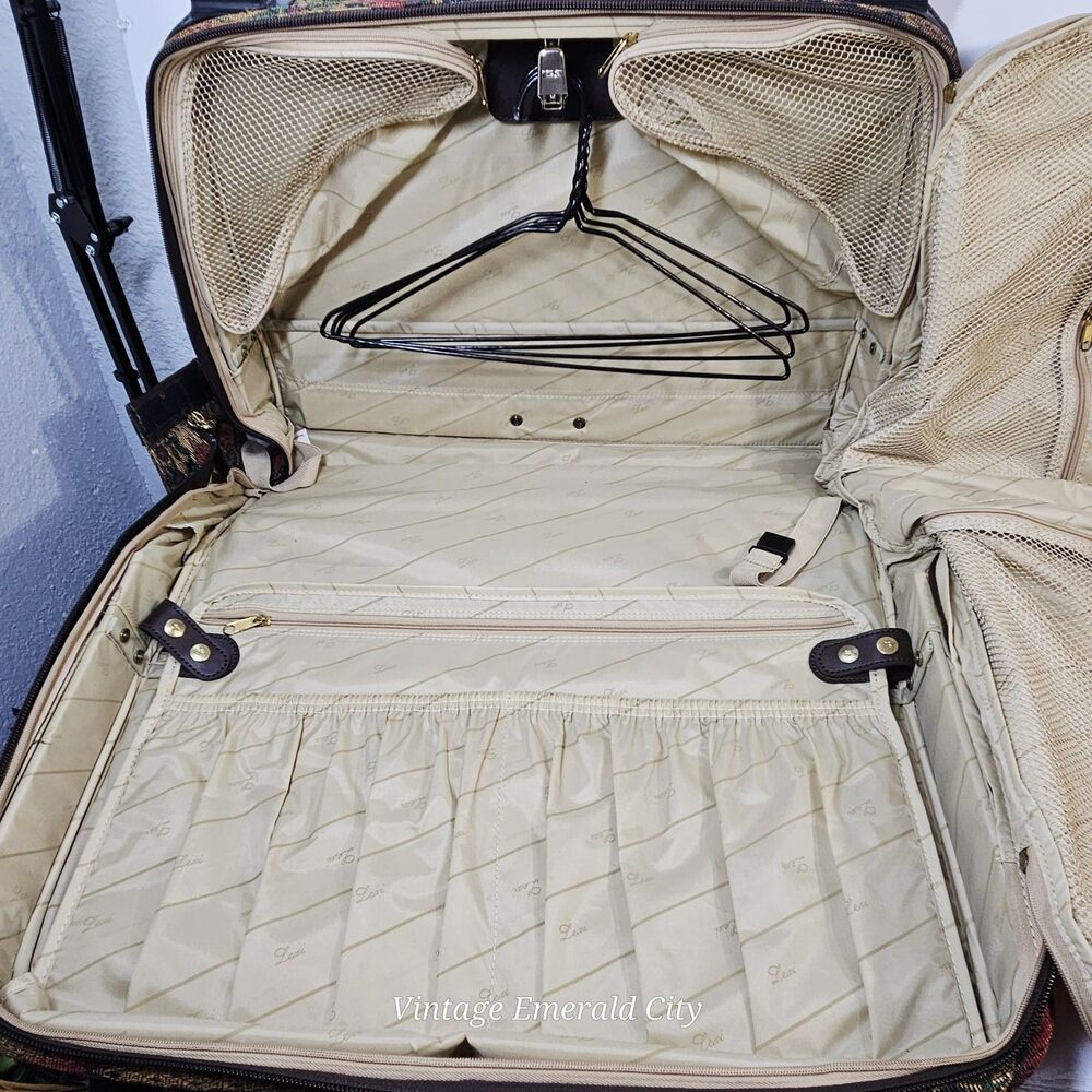 Vtg Lexi Luggage Bag Floral Parsley Tapestry Suitcase Wheels Handle Original Key - Picture 8 of 12